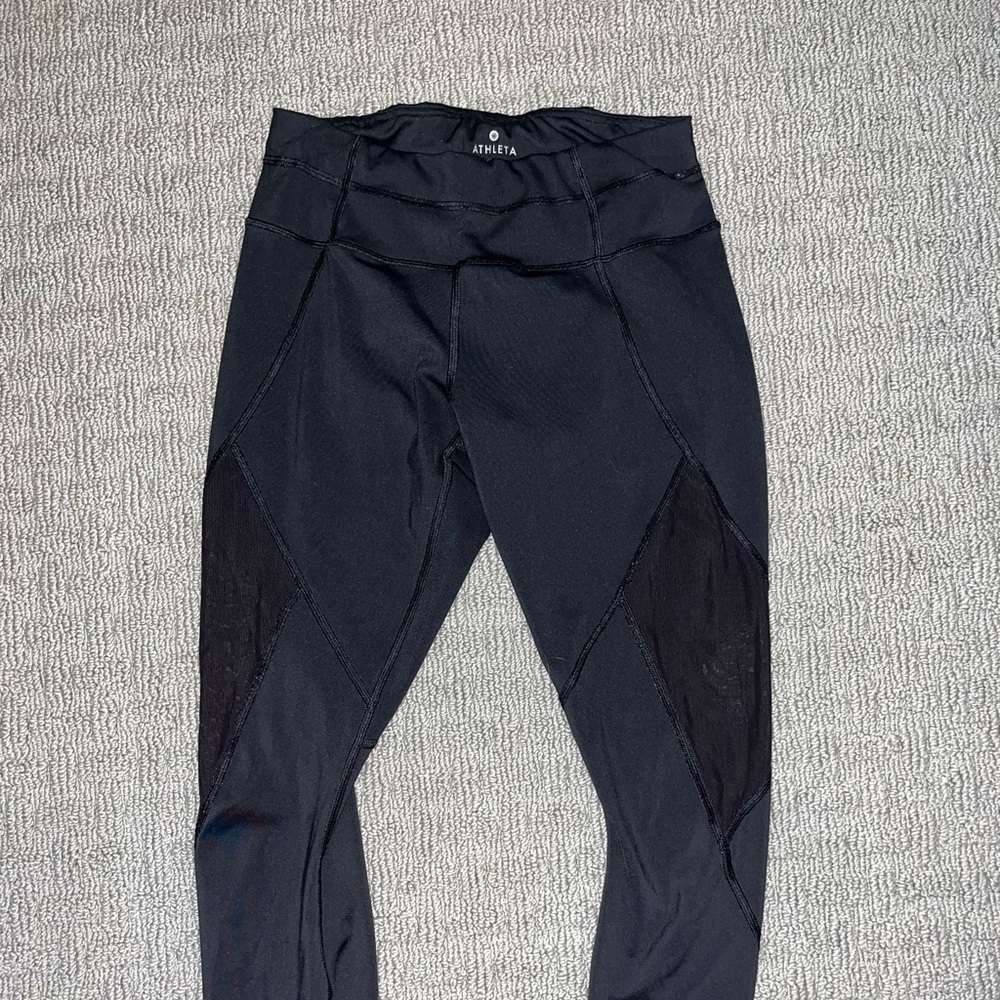 Athleta size small black leggings with mesh on side